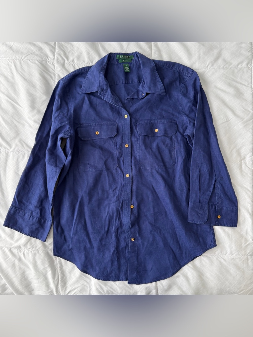 Lauren Ralph Lauren Exclusive 100% Linen Button Down Shirt Women’s M Blue Preppy